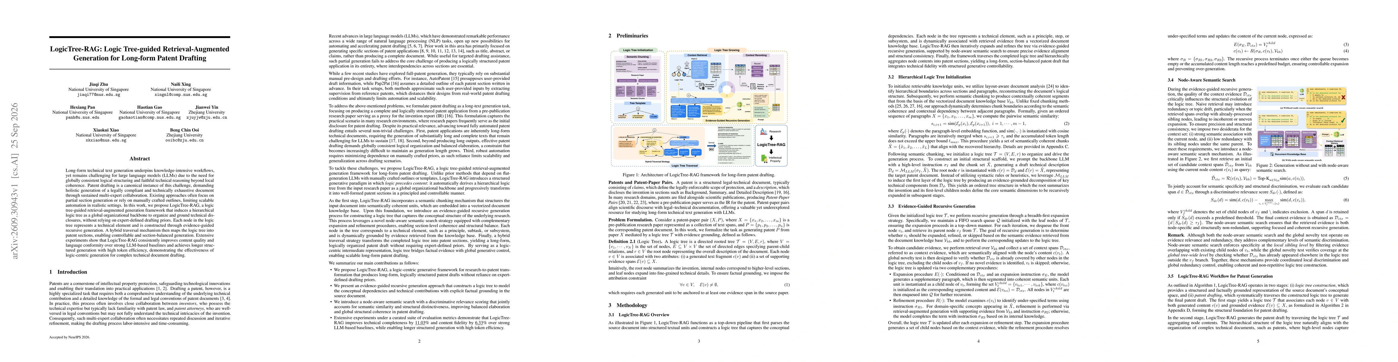 Thumbnail for LogicTree-RAG: Logic Tree-guided Retrieval-Augmented Generation for Long-form Patent Drafting