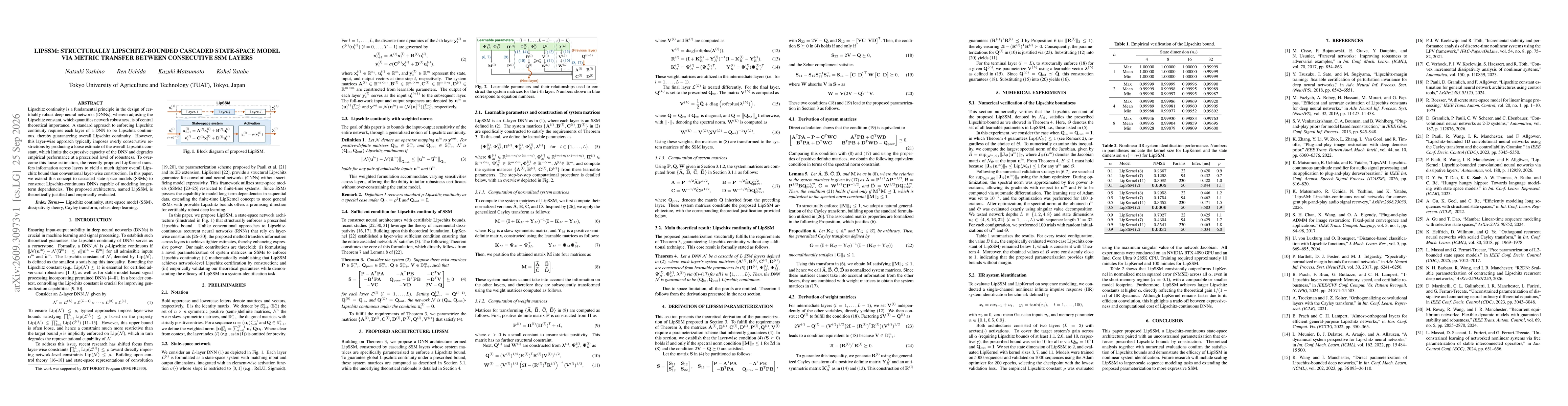 Thumbnail for LipSSM: Structurally Lipschitz-Bounded Cascaded State-Space Model via Metric Transfer between Consecutive SSM Layers
