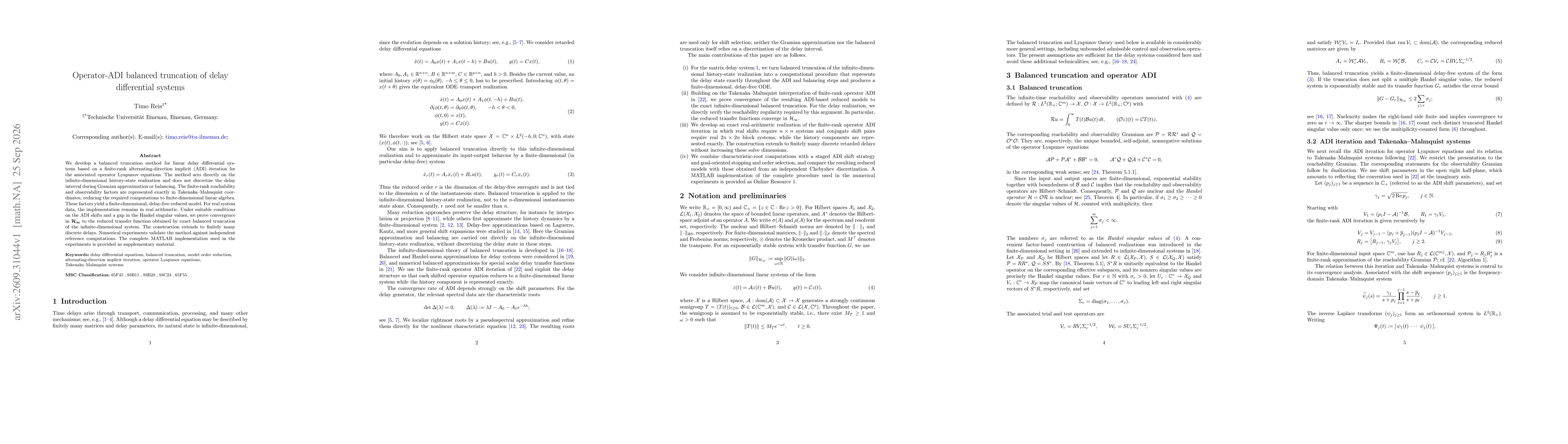 Thumbnail for Operator-ADI balanced truncation of delay differential systems