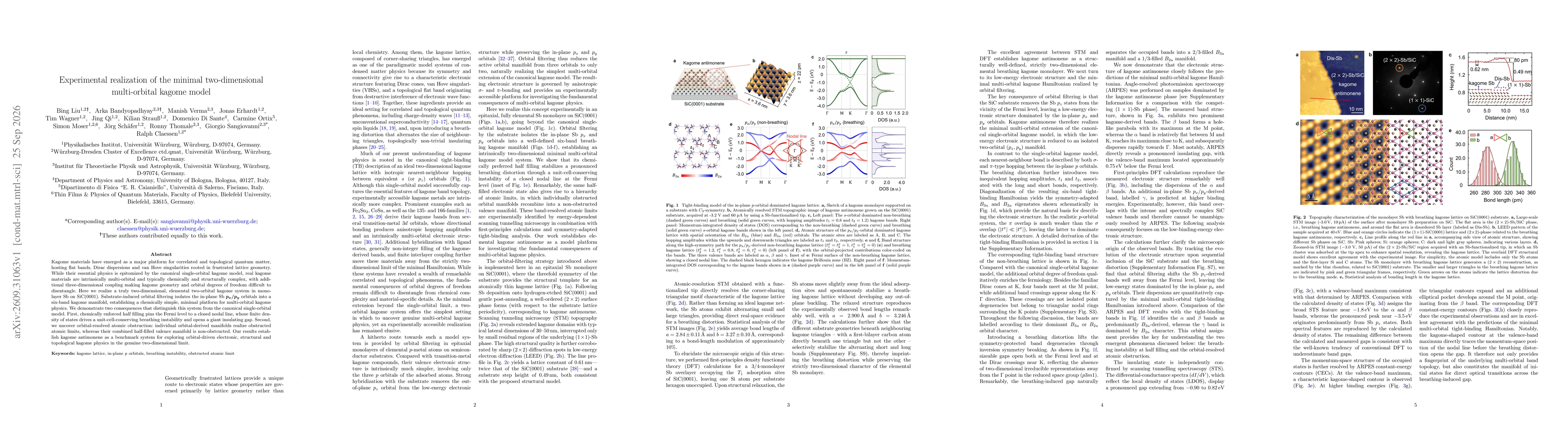 Thumbnail for Experimental realization of the minimal two-dimensional multi-orbital kagome model