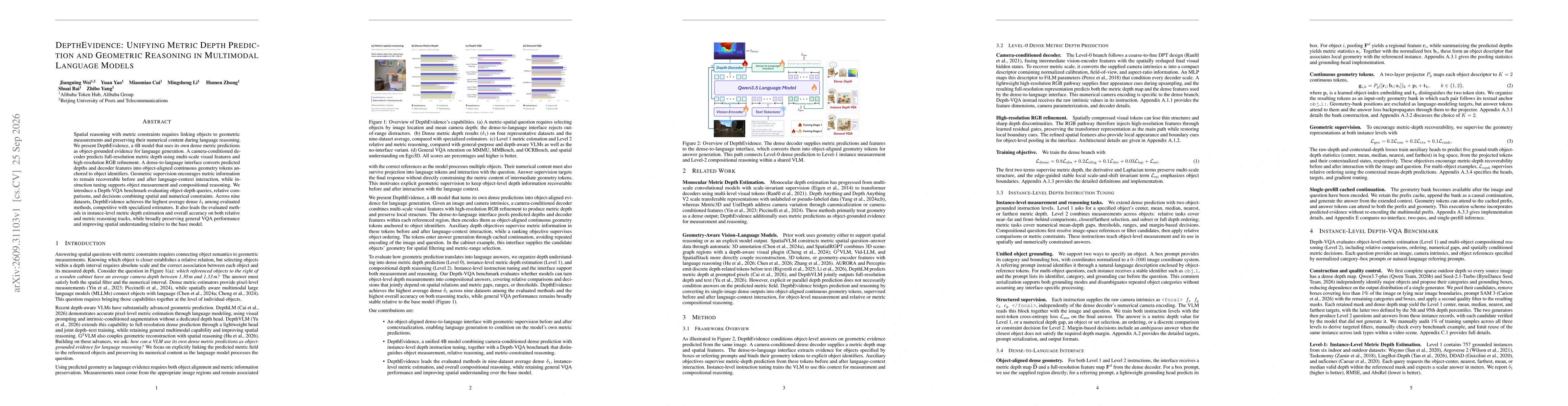 Thumbnail for DepthEvidence: Unifying Metric Depth Prediction and Geometric Reasoning in Multimodal Language Models