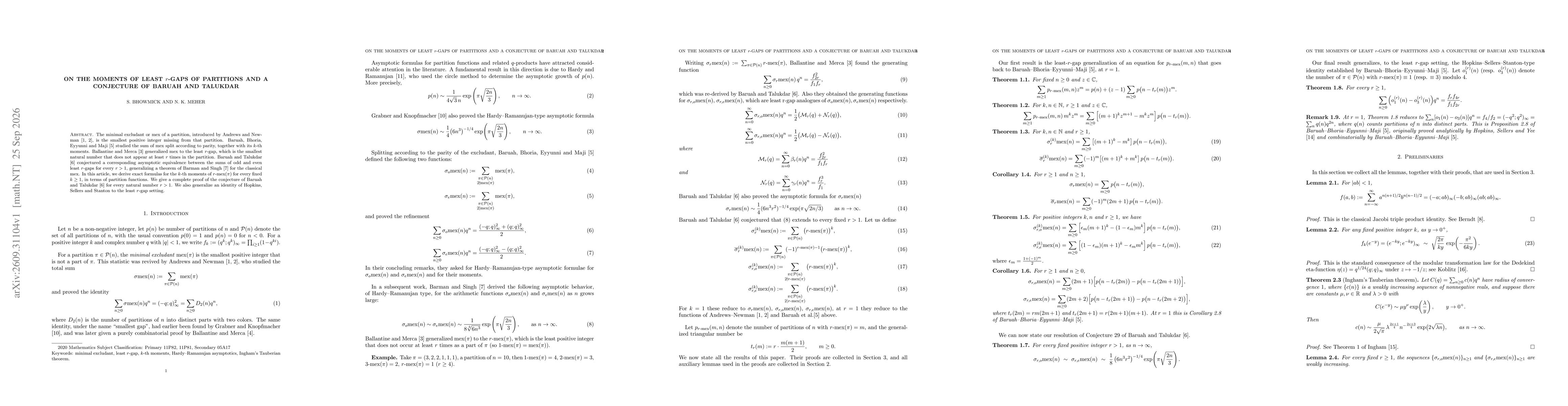 Thumbnail for On the Moments of Least $r$-Gaps of Partitions and a Conjecture of Baruah and Talukdar