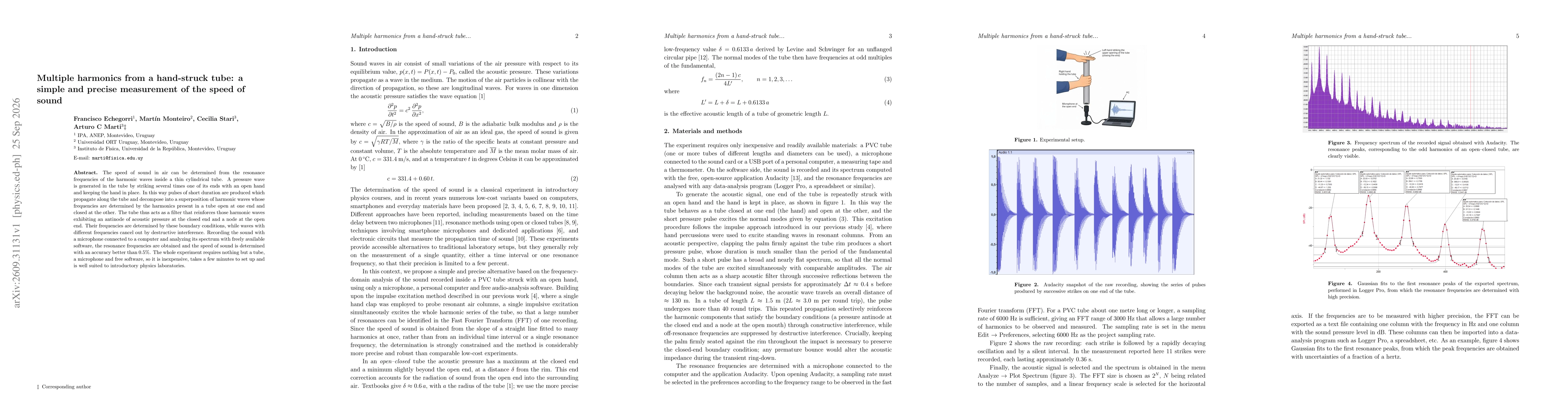 Thumbnail for Multiple harmonics from a hand-struck tube: a simple and precise measurement of the speed of sound