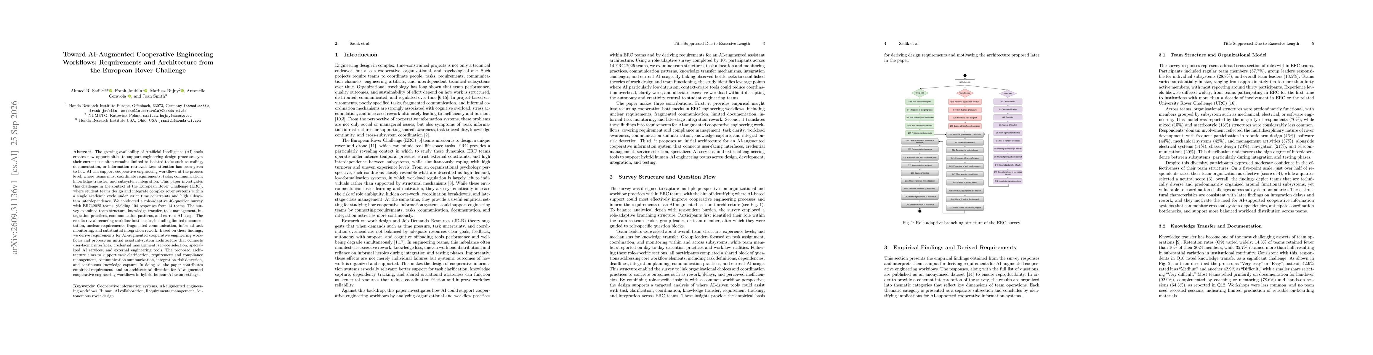 Thumbnail for Toward AI-Augmented Cooperative Engineering Workflows: Requirements and Architecture the European Rover Challenge