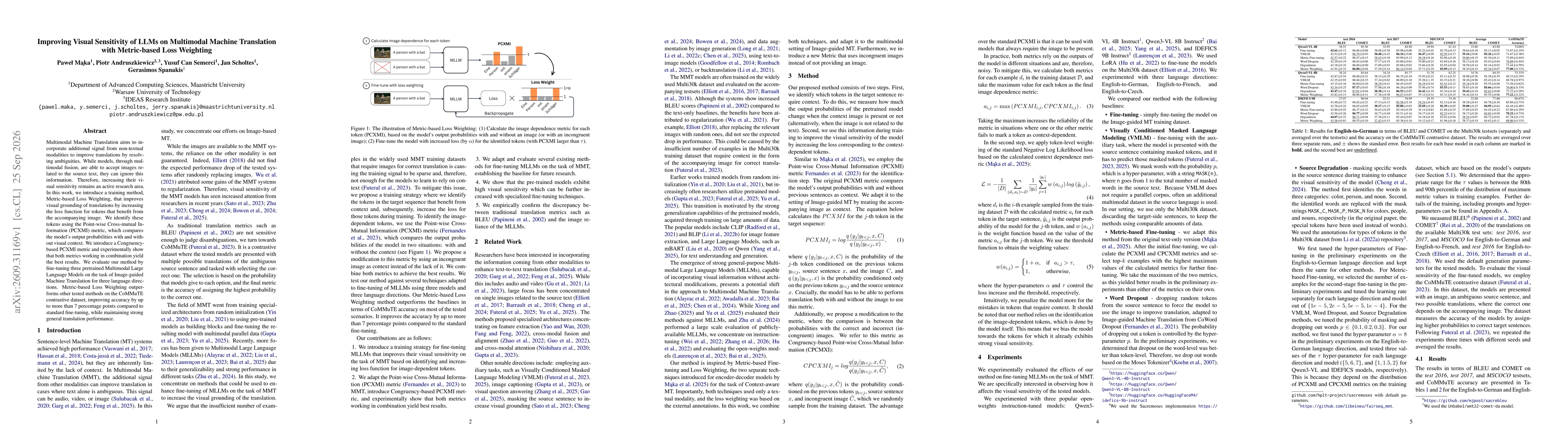 Thumbnail for Improving Visual Sensitivity of LLMs on Multimodal Machine Translation with Metric-based Loss Weighting