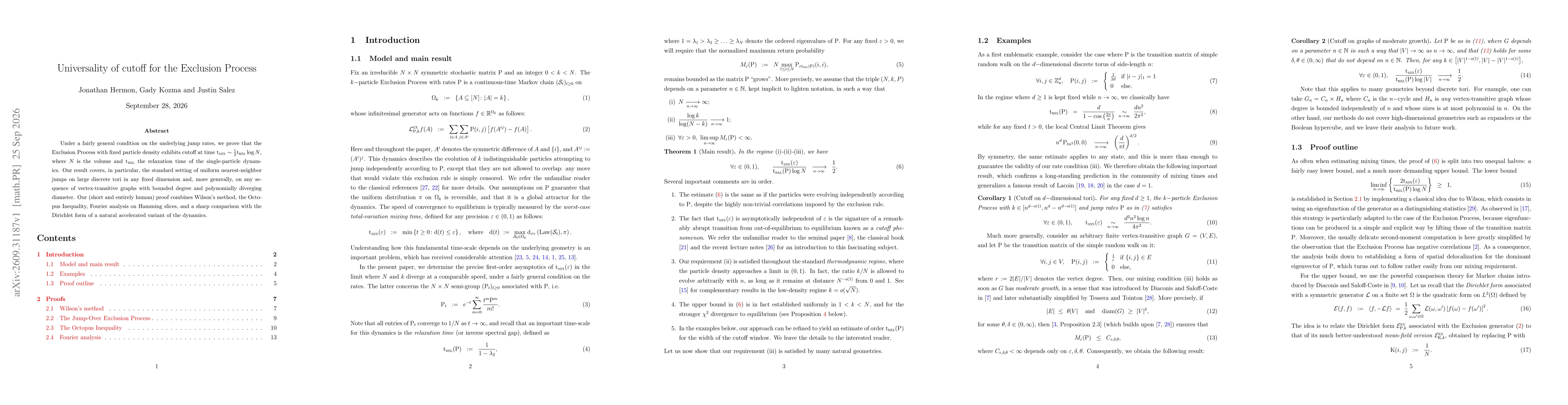 Thumbnail for Universality of cutoff for the Exclusion Process