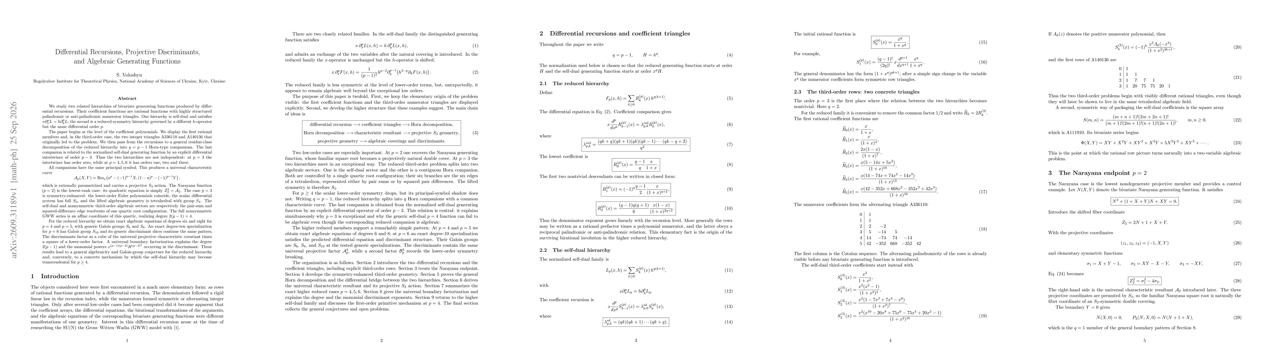 Thumbnail for Differential Recursions, Projective Discriminants, and Algebraic Generating Functions