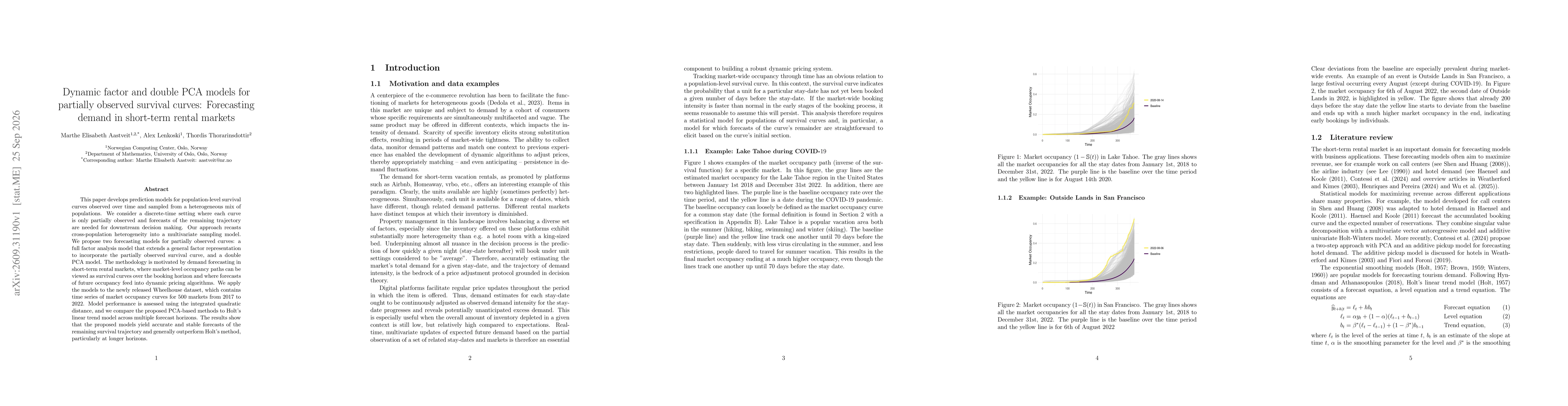 Thumbnail for Dynamic factor and double PCA models for partially observed survival curves: Forecasting demand in short-term rental markets