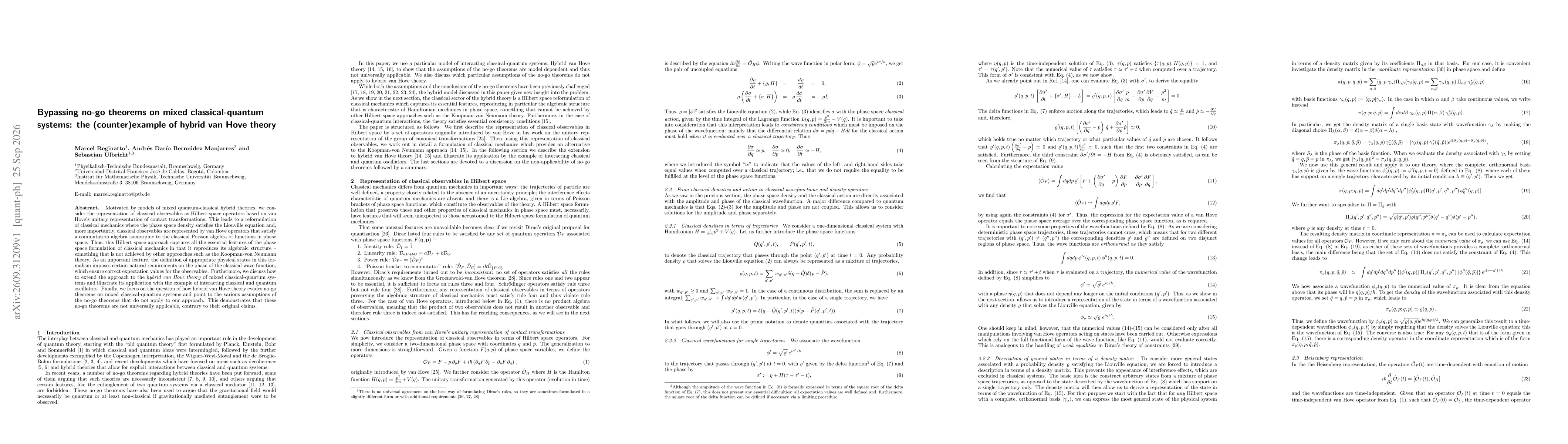 Thumbnail for Bypassing no-go theorems on mixed classical-quantum systems: the (counter)example of hybrid van Hove theory
