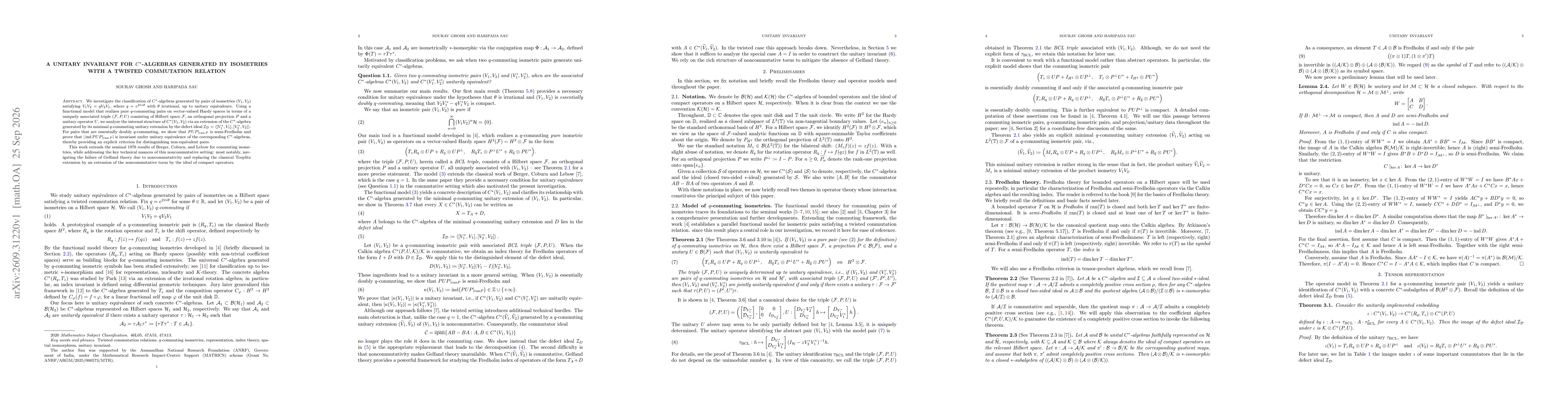Thumbnail for A unitary invariant for $C^*$-algebras generated by isometries with a twisted commutation relation