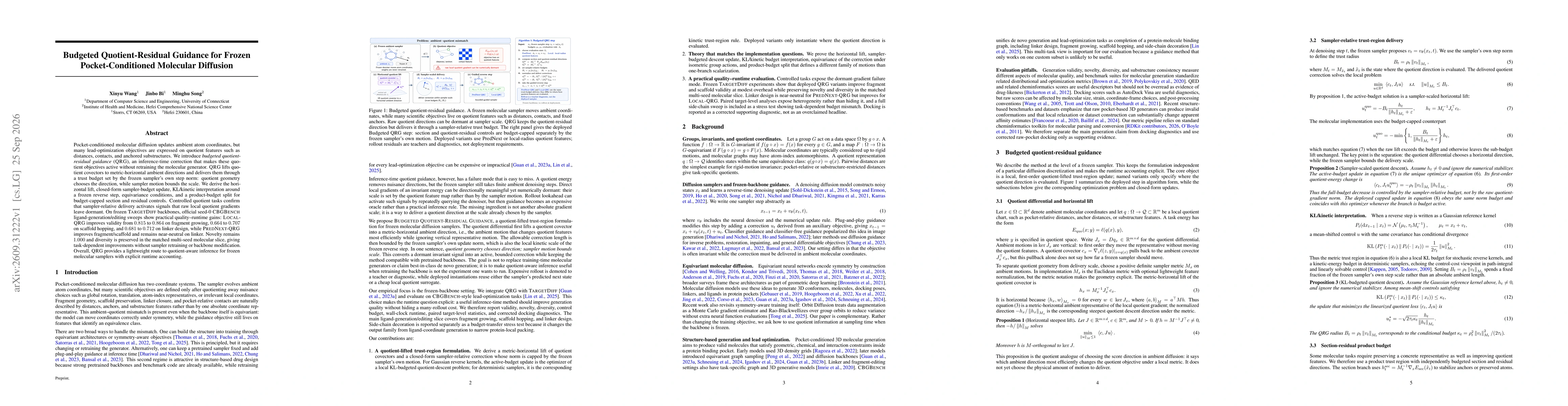 Thumbnail for Budgeted Quotient-Residual Guidance for Frozen Pocket-Conditioned Molecular Diffusion