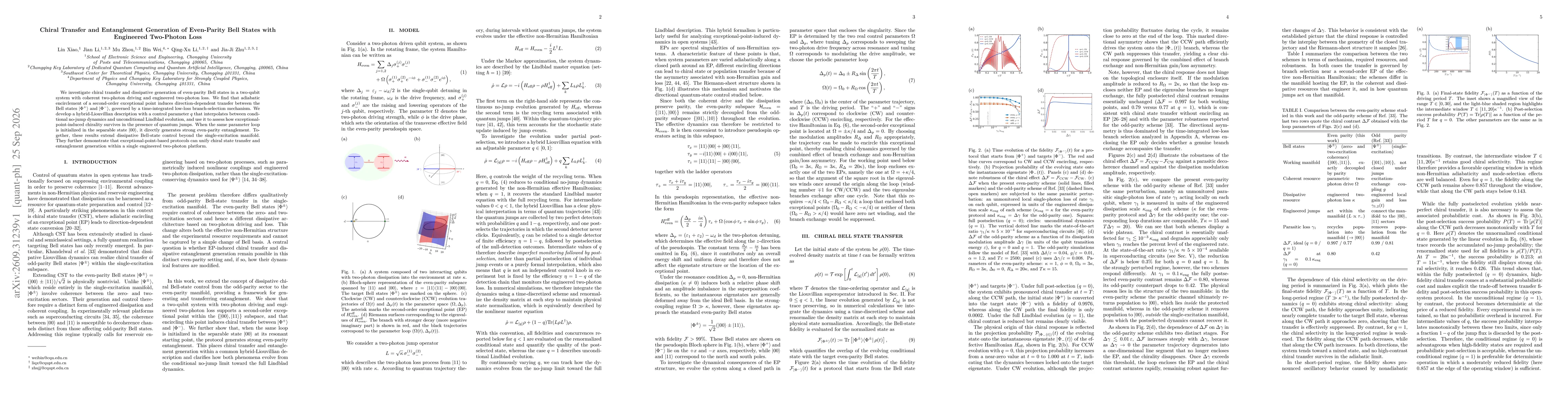 Thumbnail for Chiral Transfer and Entanglement Generation of Even-Parity Bell States with Engineered Two-Photon Loss