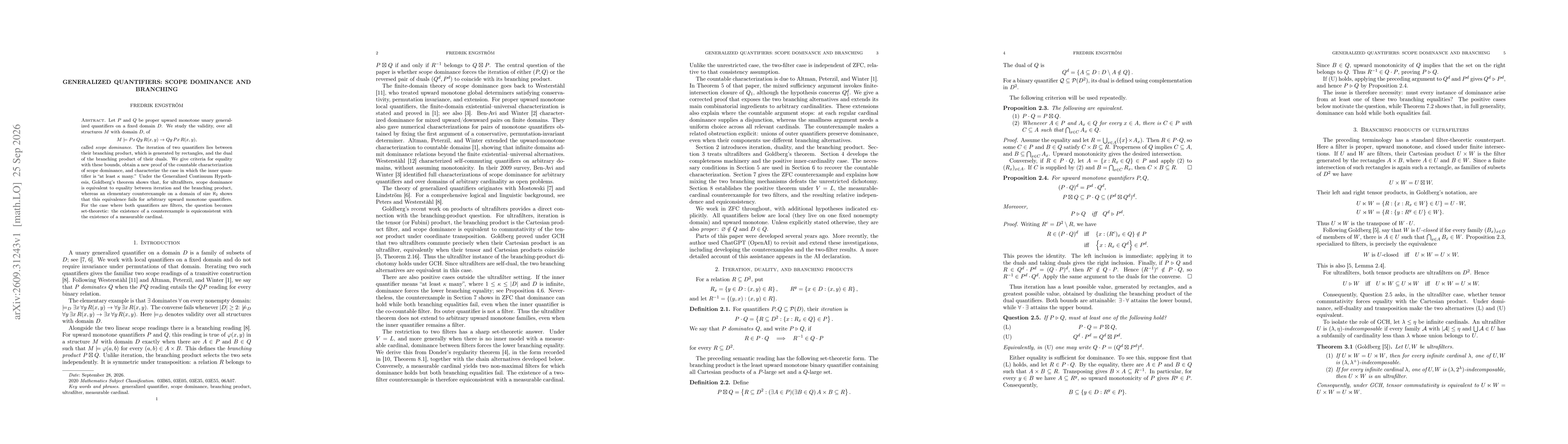 Thumbnail for Generalized Quantifiers: Scope Dominance and Branching