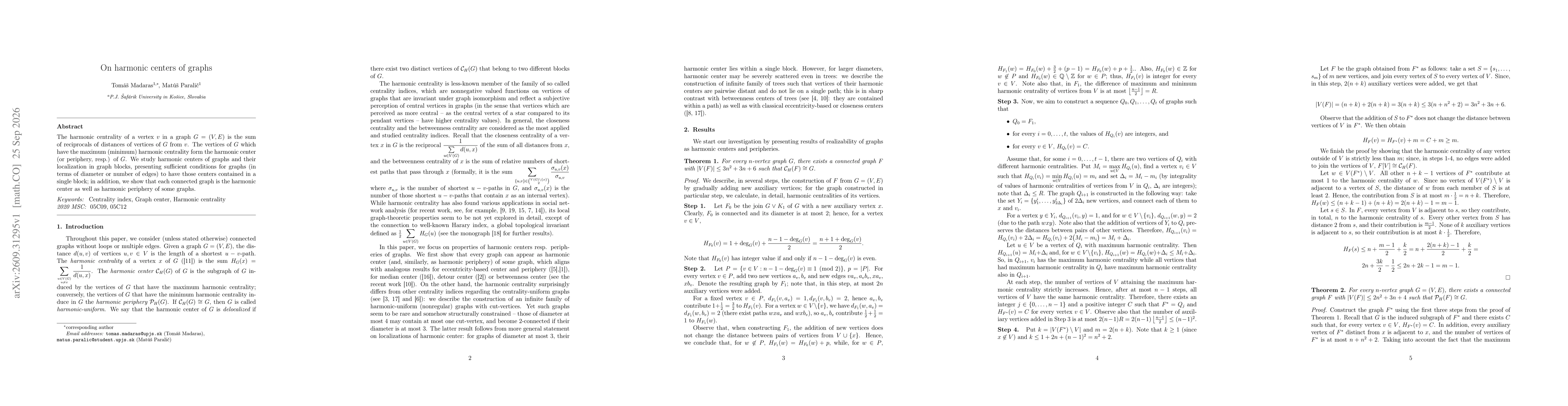Thumbnail for On harmonic centers of graphs