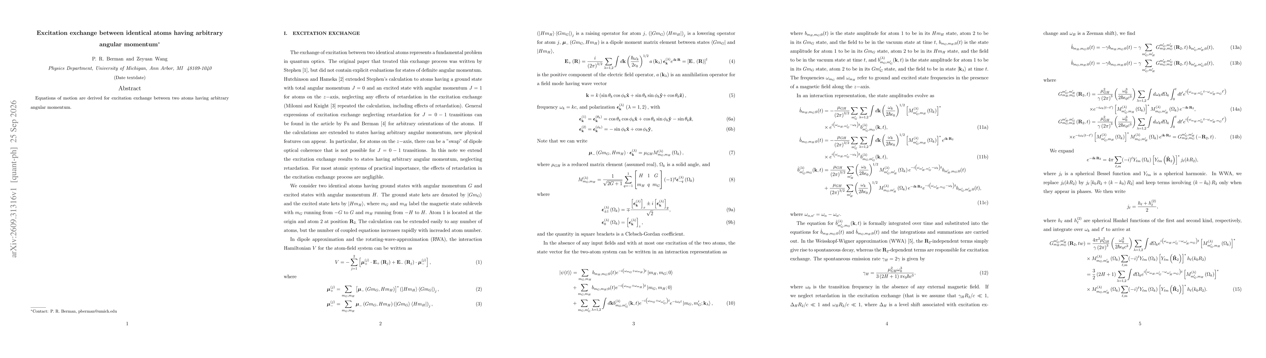 Thumbnail for Excitation exchange between identical atoms having arbitrary angular momentum