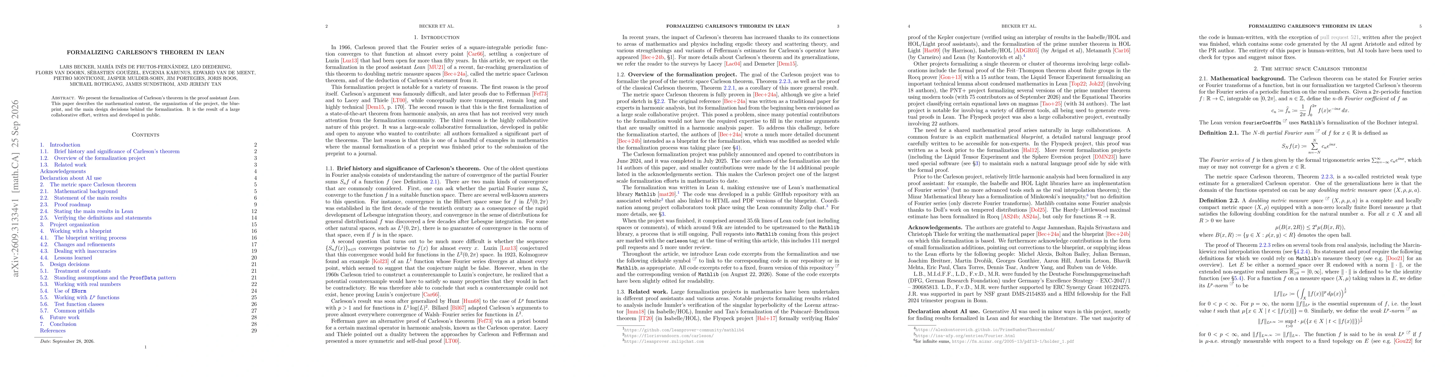 Thumbnail for Formalizing Carleson's Theorem in Lean