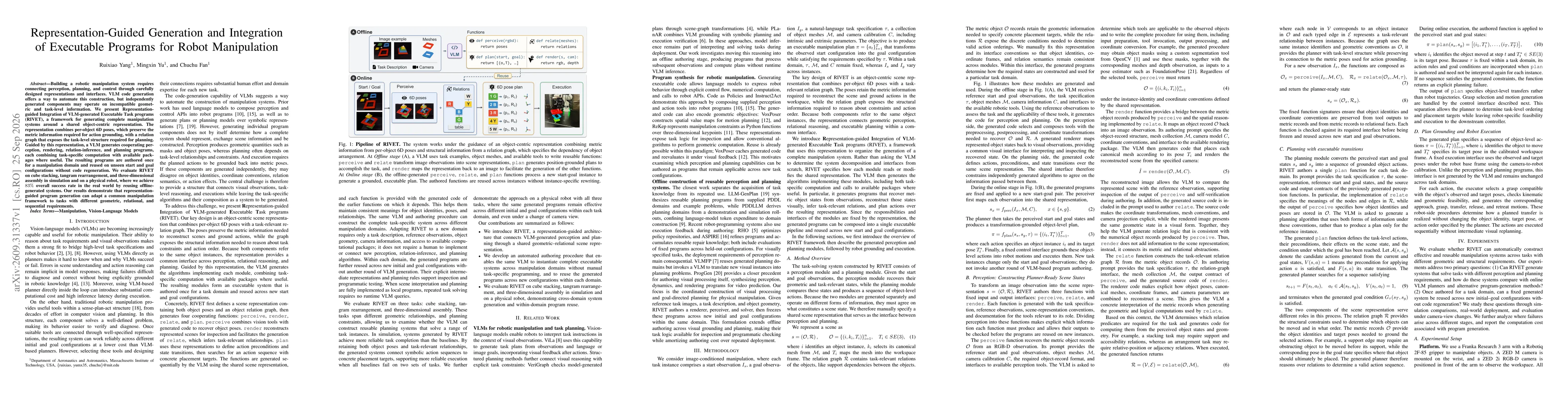 Thumbnail for Representation-Guided Generation and Integration of Executable Programs for Robot Manipulation