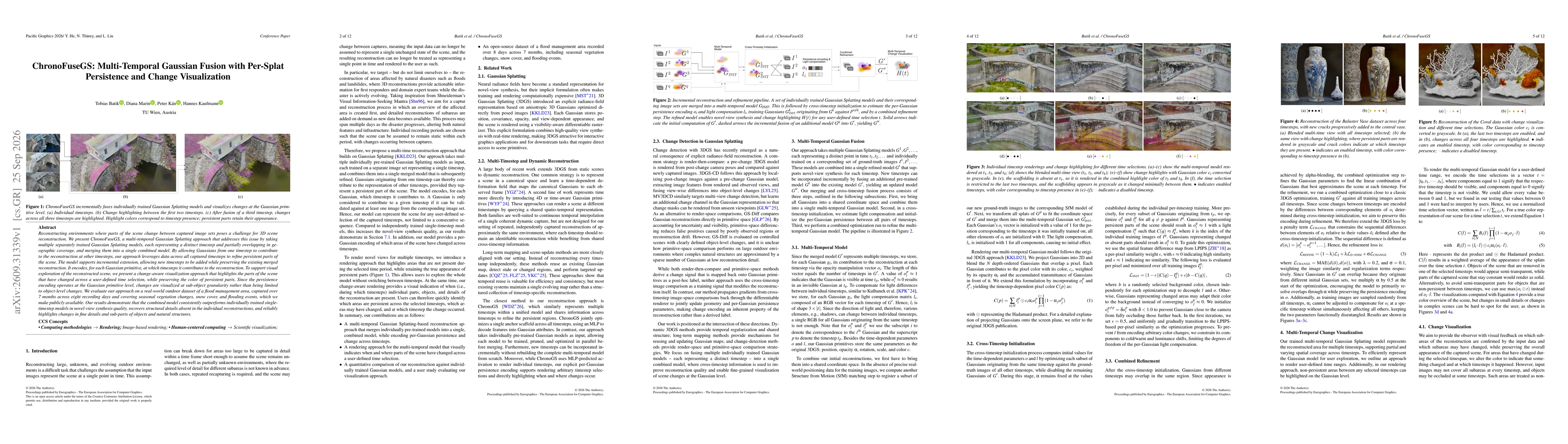 Thumbnail for ChronoFuseGS: Multi-Temporal Gaussian Fusion with Per-Splat Persistence and Change Visualization