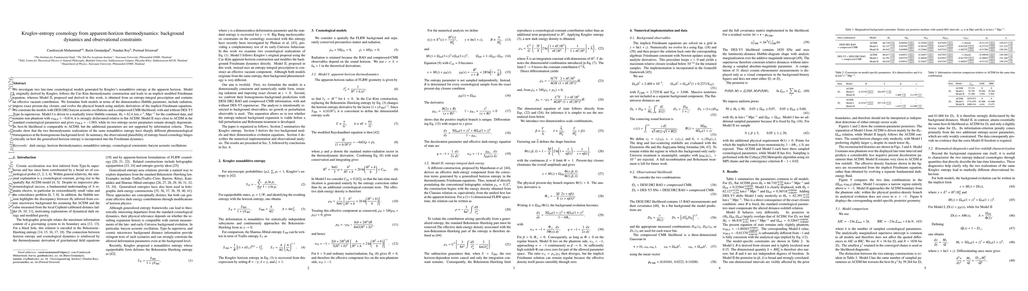 Thumbnail for Kruglov-entropy cosmology from apparent-horizon thermodynamics: background dynamics and observational constraints