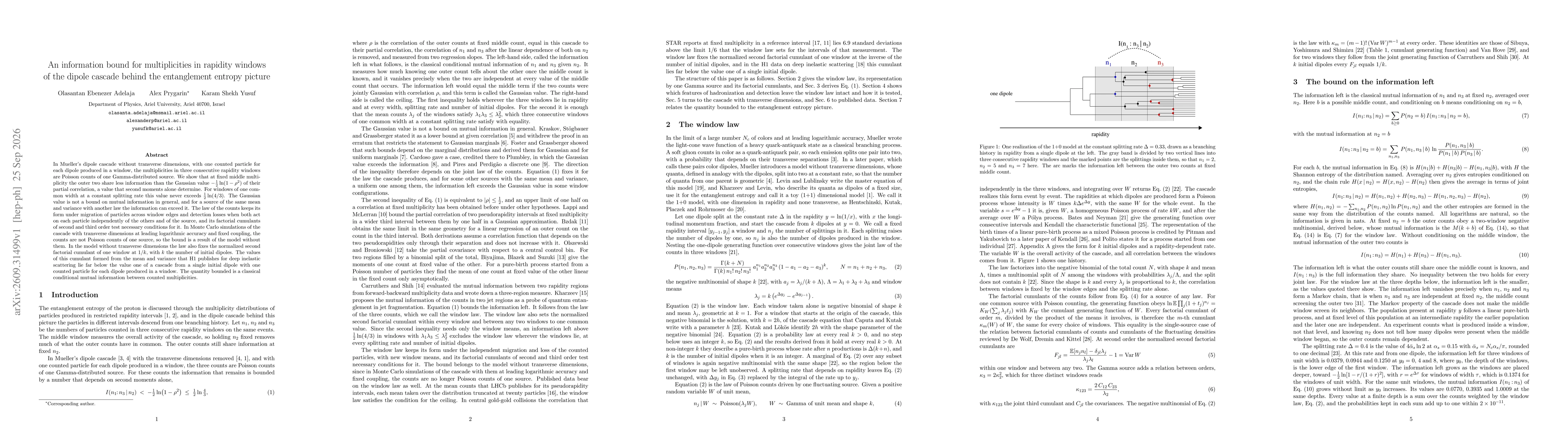 Thumbnail for An information bound for multiplicities in rapidity windows of the dipole cascade behind the entanglement entropy picture