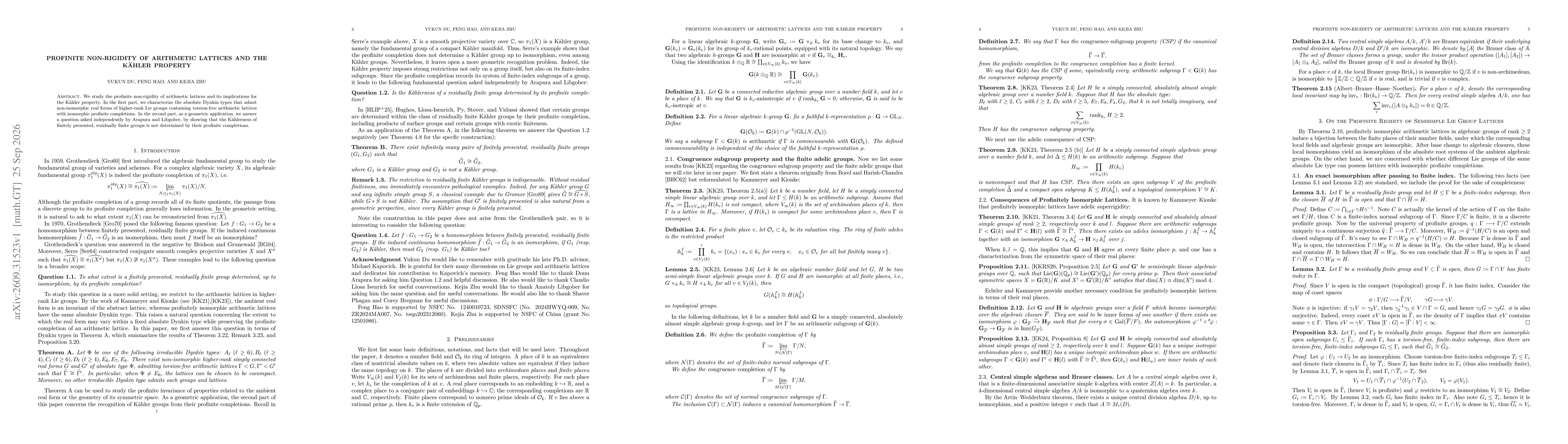 Thumbnail for Profinite Non-Rigidity of Arithmetic Lattices and the Kähler Property