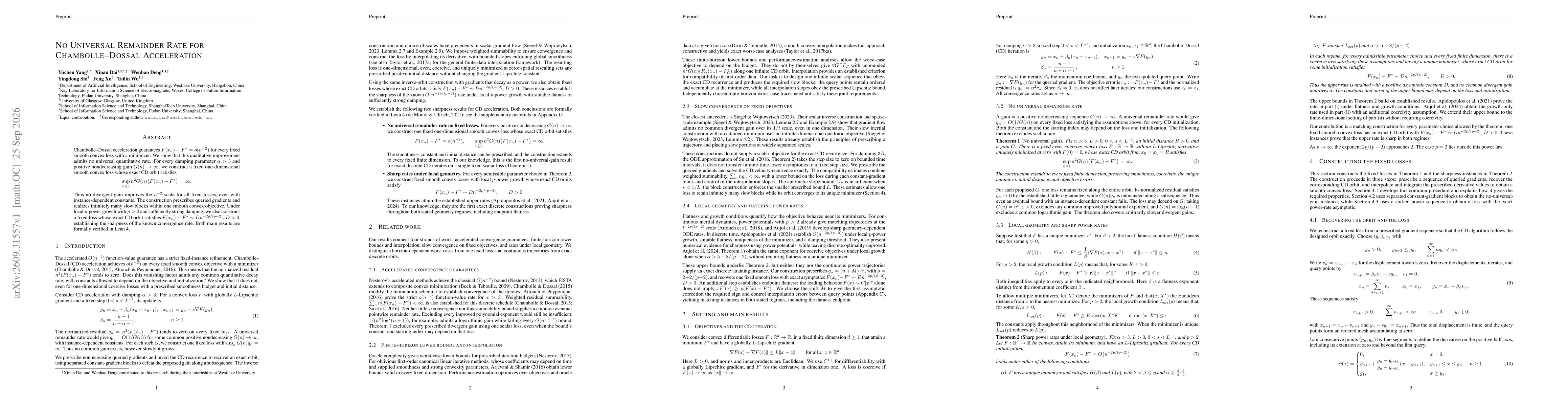 Thumbnail for No Universal Remainder Rate for Chambolle-Dossal Acceleration