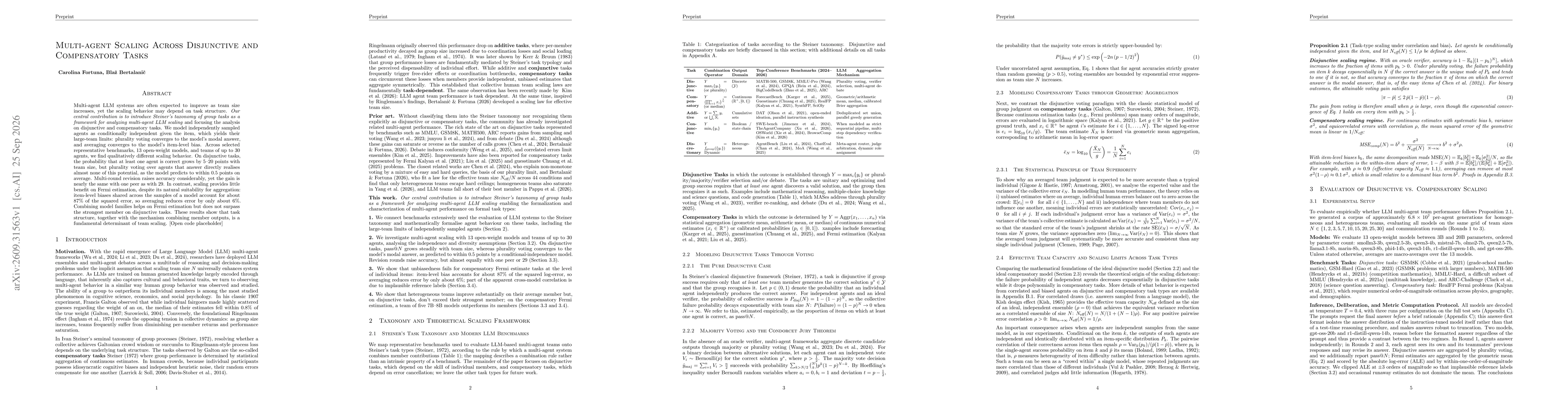 Thumbnail for Multi-agent Scaling Across Disjunctive and Compensatory Tasks