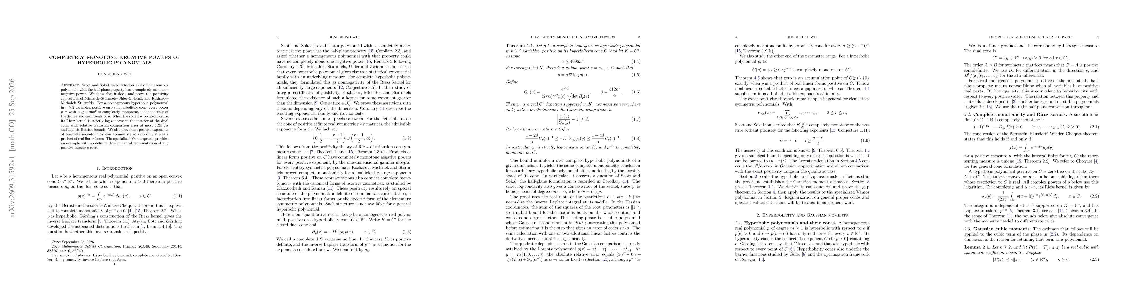 Thumbnail for Completely monotone negative powers of hyperbolic polynomials