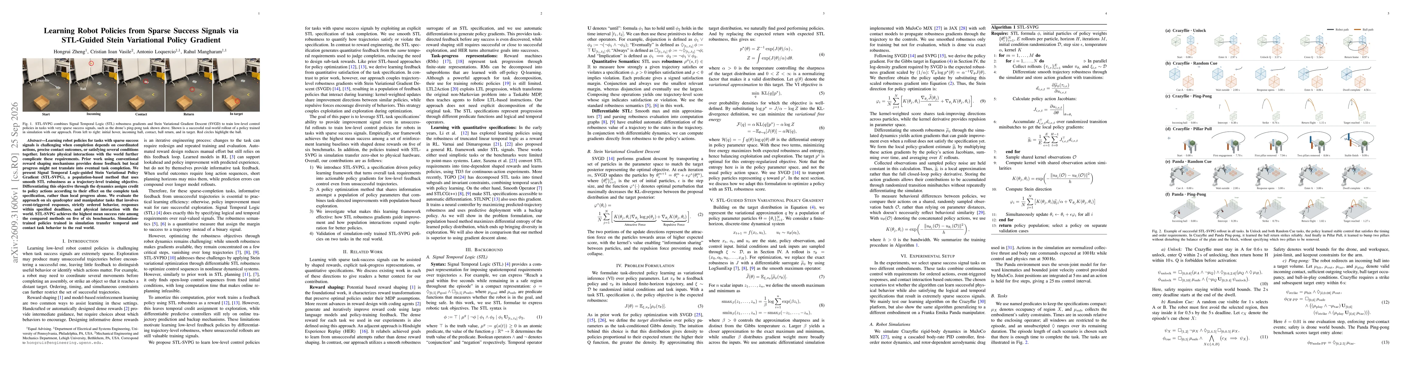 Thumbnail for Learning Robot Policies from Sparse Success Signals via STL-Guided Stein Variational Policy Gradient