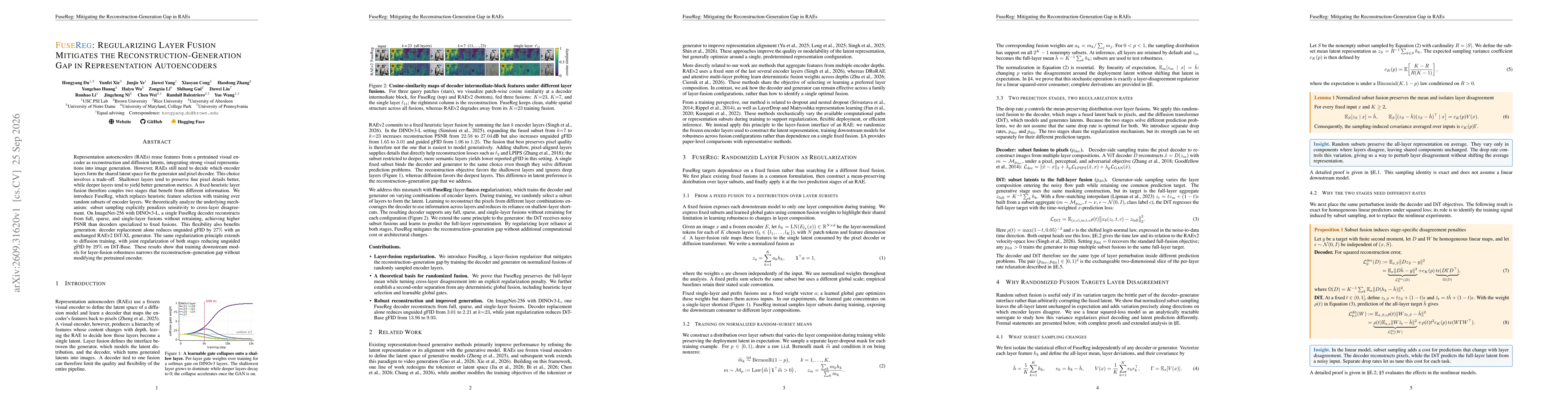 Thumbnail for FuseReg: Regularizing Layer Fusion Mitigates the Reconstruction-Generation Gap in Representation Autoencoders