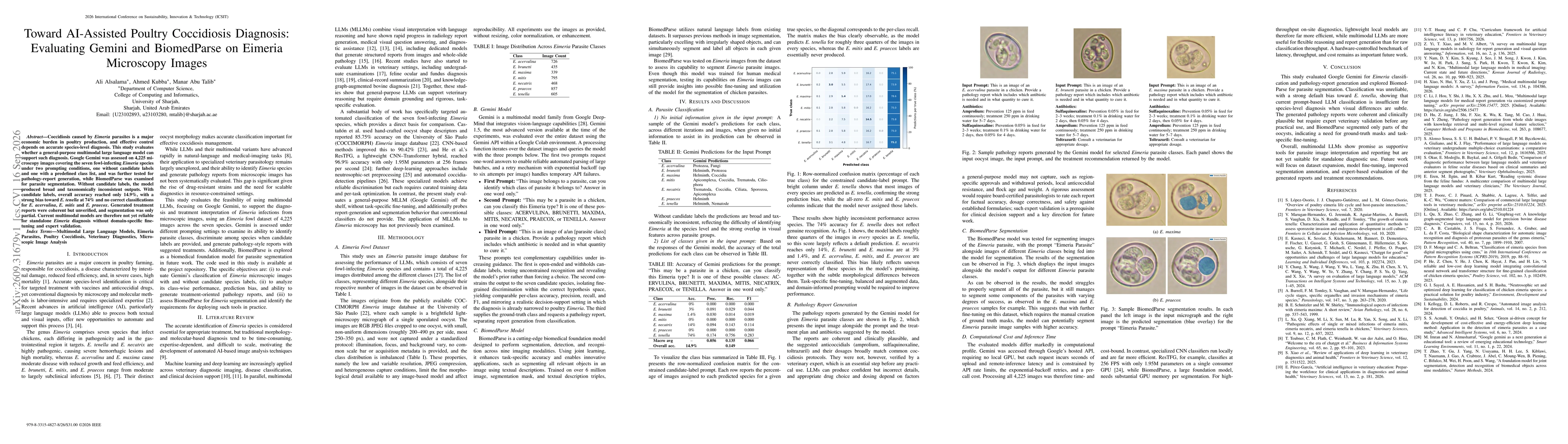 Thumbnail for Toward AI-Assisted Poultry Coccidiosis Diagnosis: Evaluating Gemini and BiomedParse on Eimeria Microscopy Images