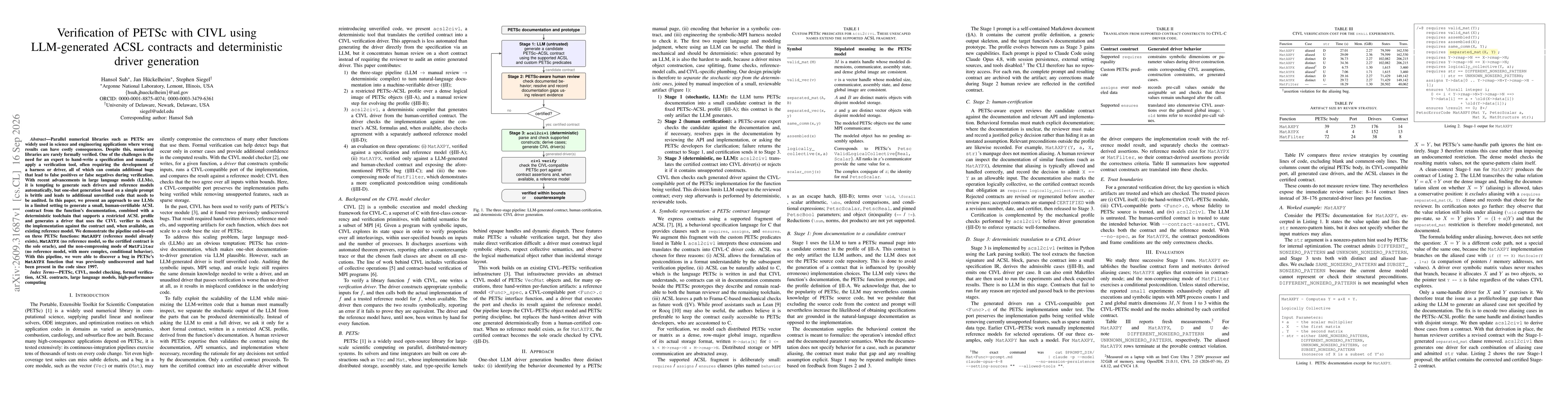 Thumbnail for Verification of PETSc with CIVL using LLM-generated ACSL contracts and deterministic driver generation