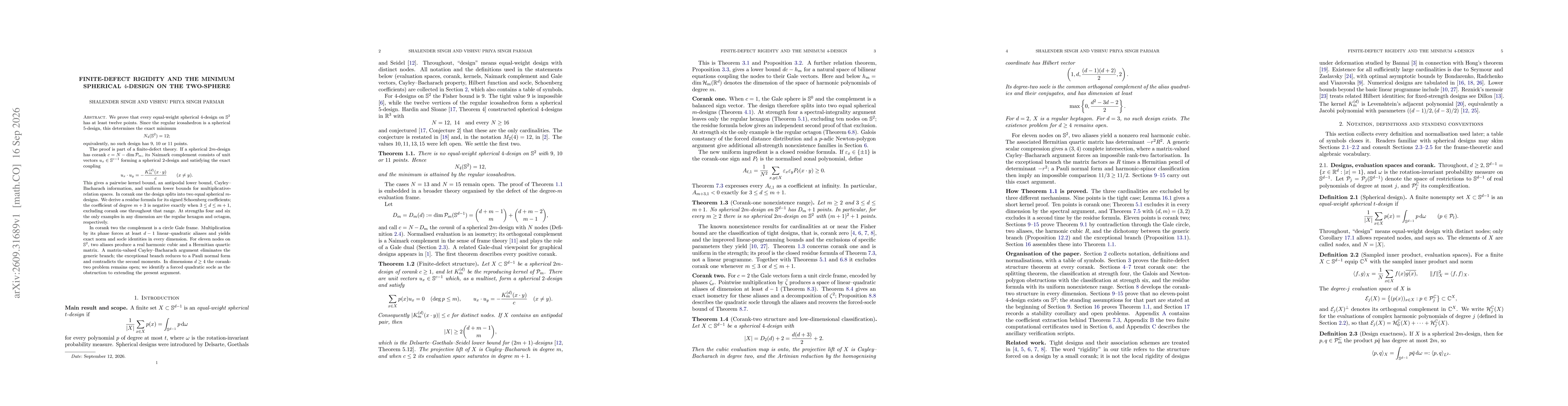 Thumbnail for Finite-Defect Rigidity and the Minimum Spherical 4-Design on the Two-Sphere