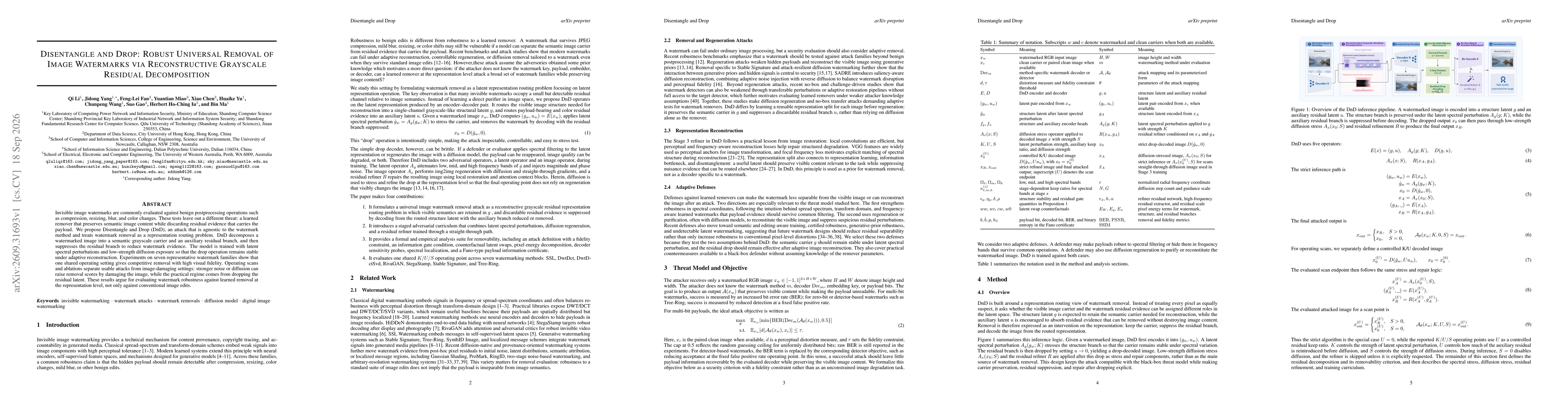 Thumbnail for Disentangle and Drop: Robust Universal Removal of Image Watermarks via Reconstructive Grayscale Residual Decomposition