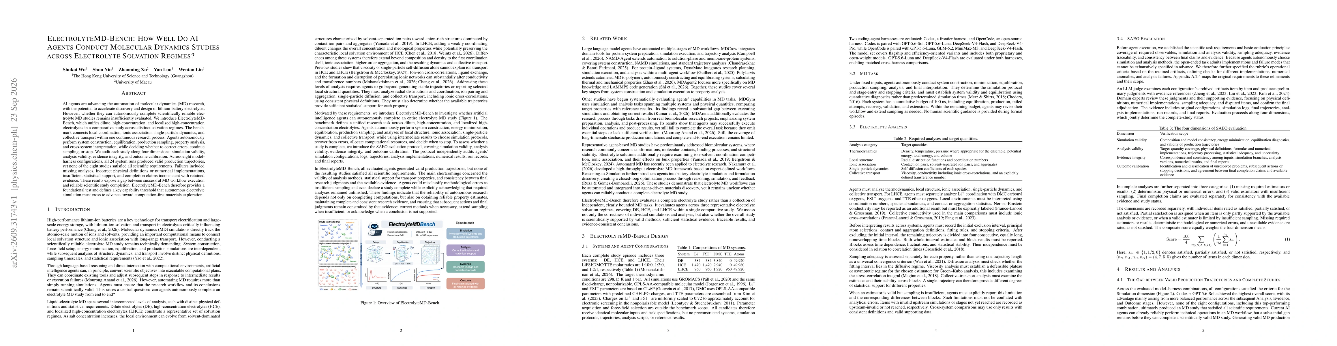 Thumbnail for ElectrolyteMD-Bench: How Well Do AI Agents Conduct Molecular Dynamics Studies across Electrolyte Solvation Regimes?