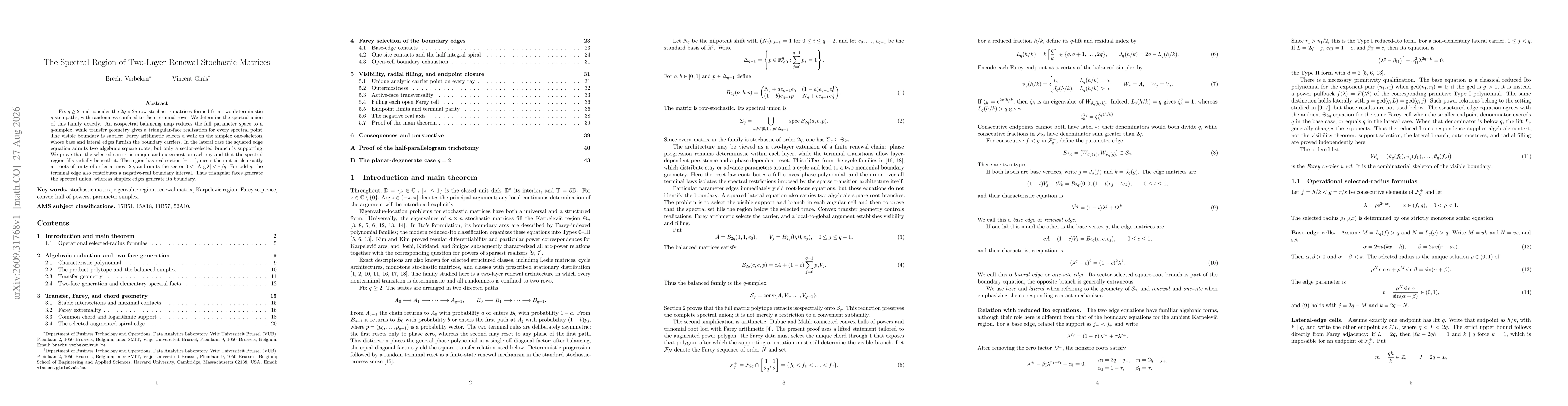 Thumbnail for The Spectral Region of Two-Layer Renewal Stochastic Matrices