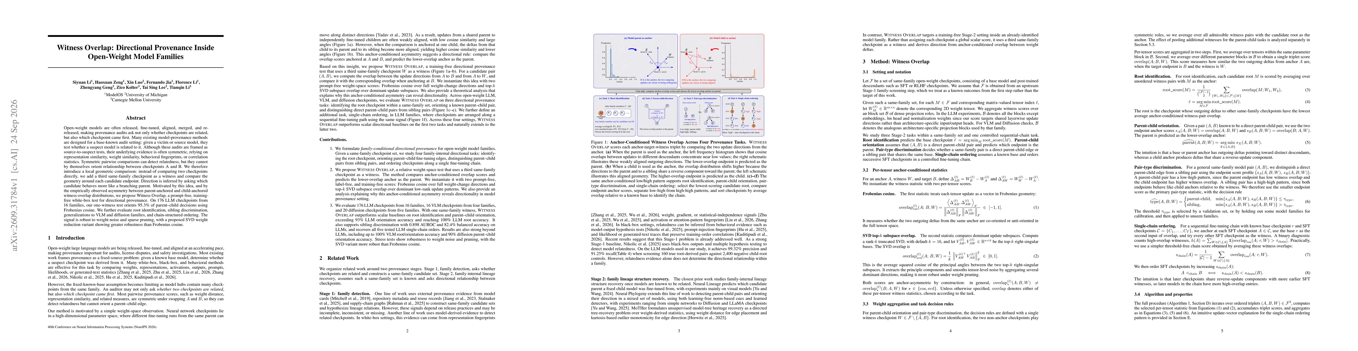 Thumbnail for Witeness Overlap: Directional Provenance Inside Open-Weight Model Families