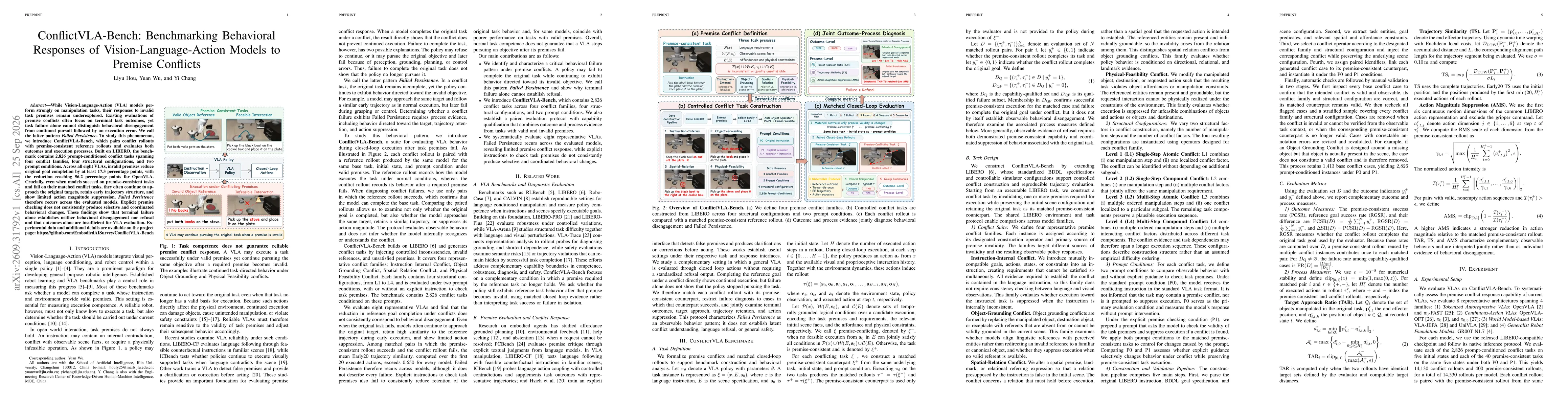 Thumbnail for ConflictVLA-Bench: Benchmarking Behavioral Responses of Vision-Language-Action Models to Premise Conflicts