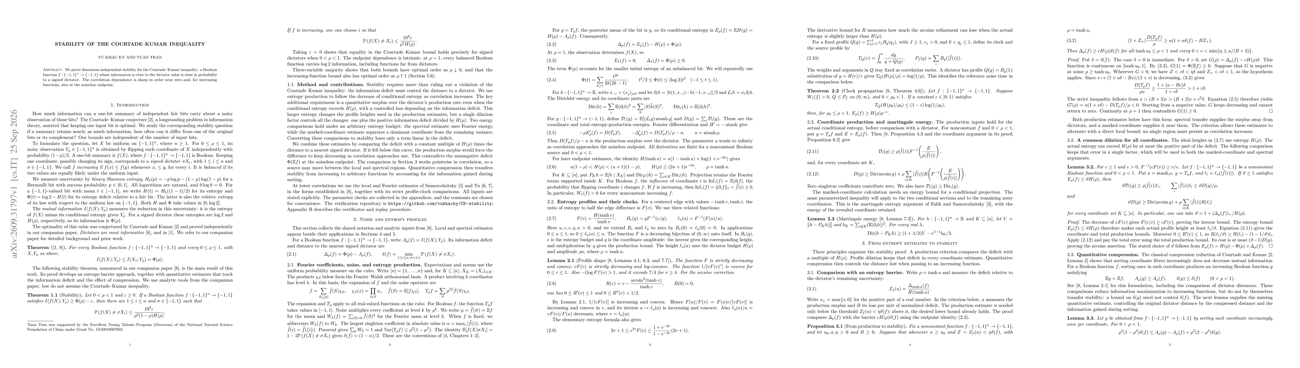 Thumbnail for Stability of the Courtade-Kumar inequality