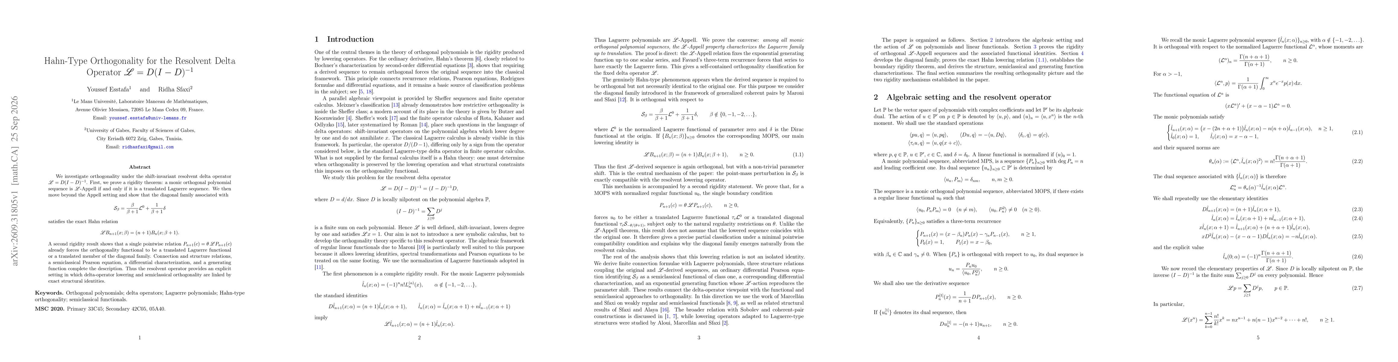 Thumbnail for Hahn-Type Orthogonality for the Resolvent Delta Operator $\mathscr L=D(I-D)^{-1}$