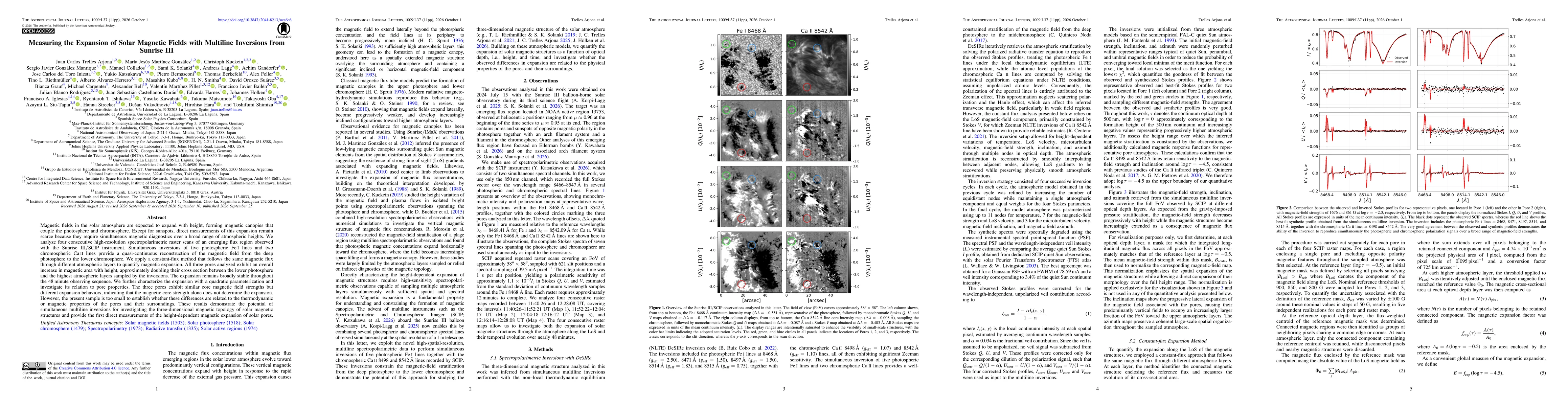 Thumbnail for Measuring the Expansion of Solar Magnetic Fields with Multiline Inversions from Sunrise III