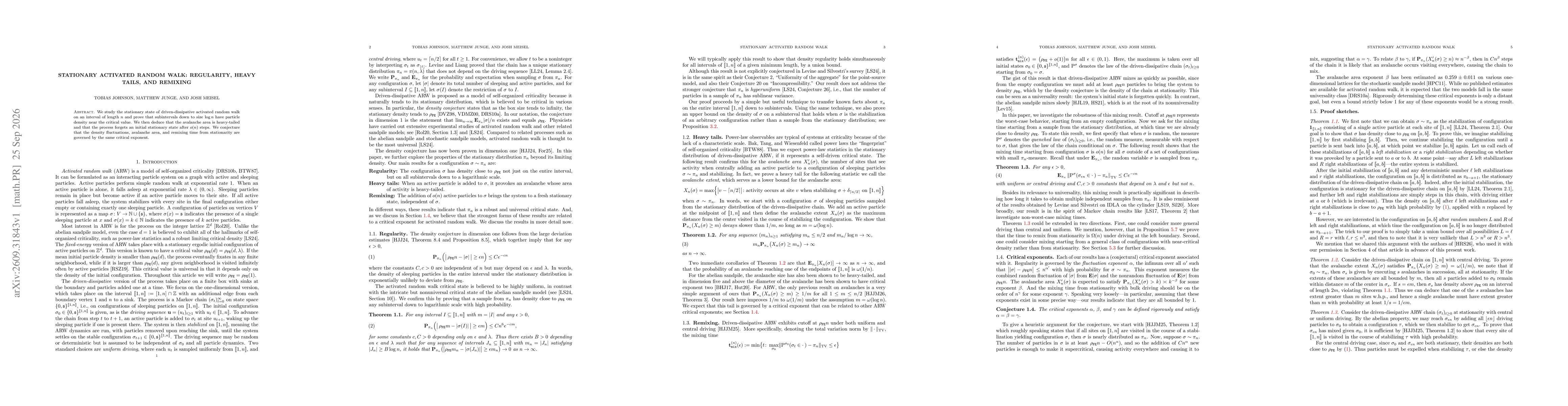 Thumbnail for Stationary activated random walk: regularity, heavy tails, and remixing