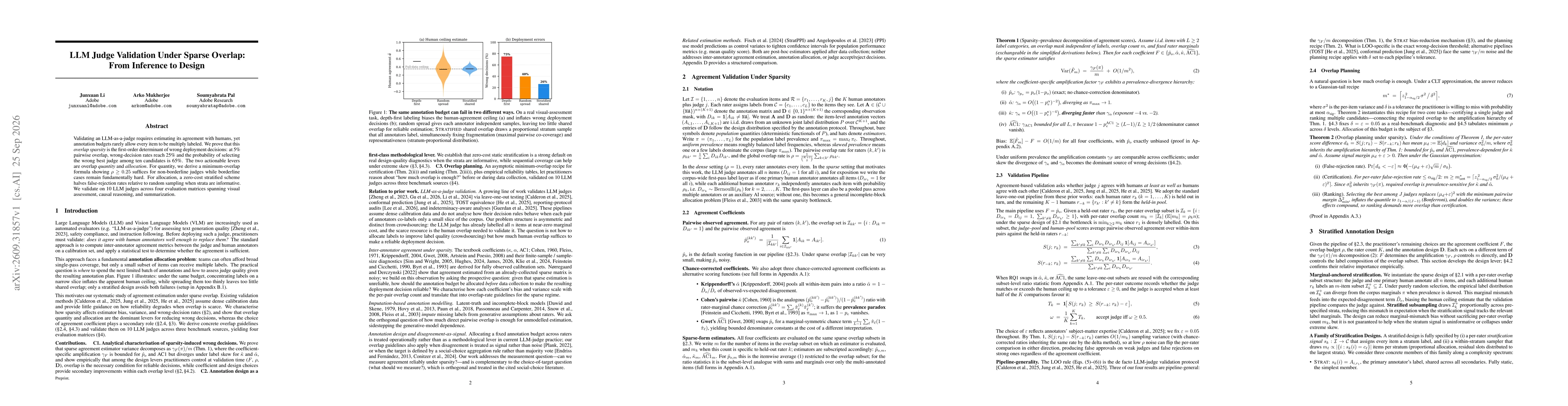 Thumbnail for LLM Judge Validation Under Sparse Overlap: From Inference to Design