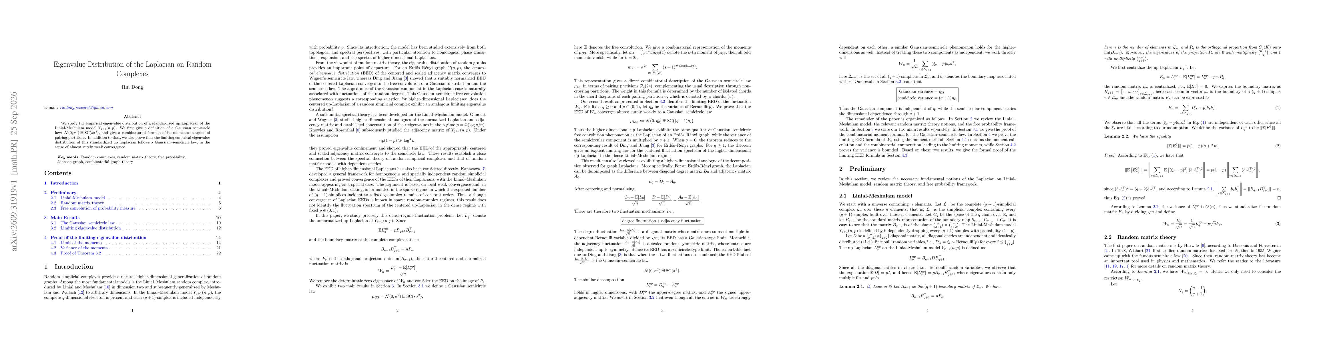 Thumbnail for Eigenvalue Distribution of the Laplacian on Random Complexes