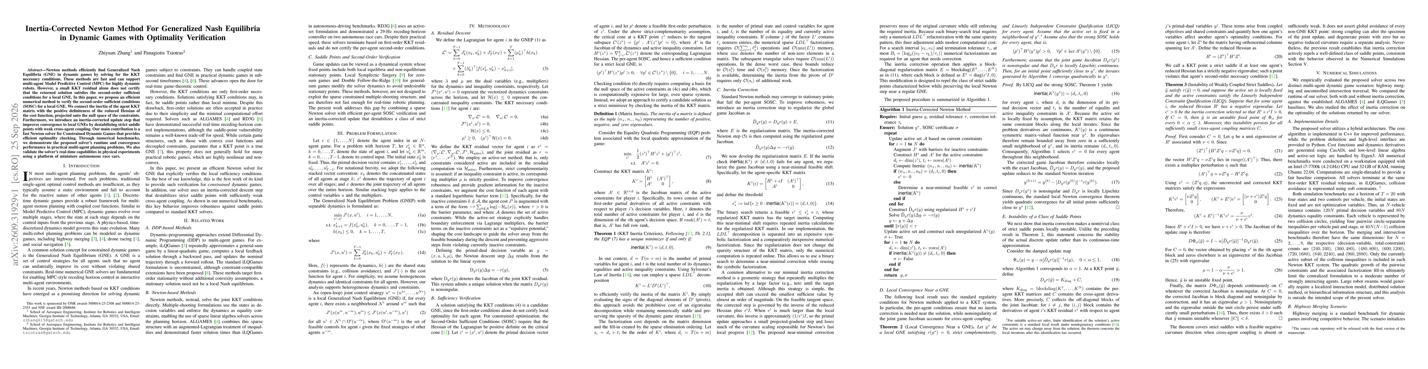 Thumbnail for Inertia-Corrected Newton Method For Generalized Nash Equilibria in Dynamic Games with Optimality Verification
