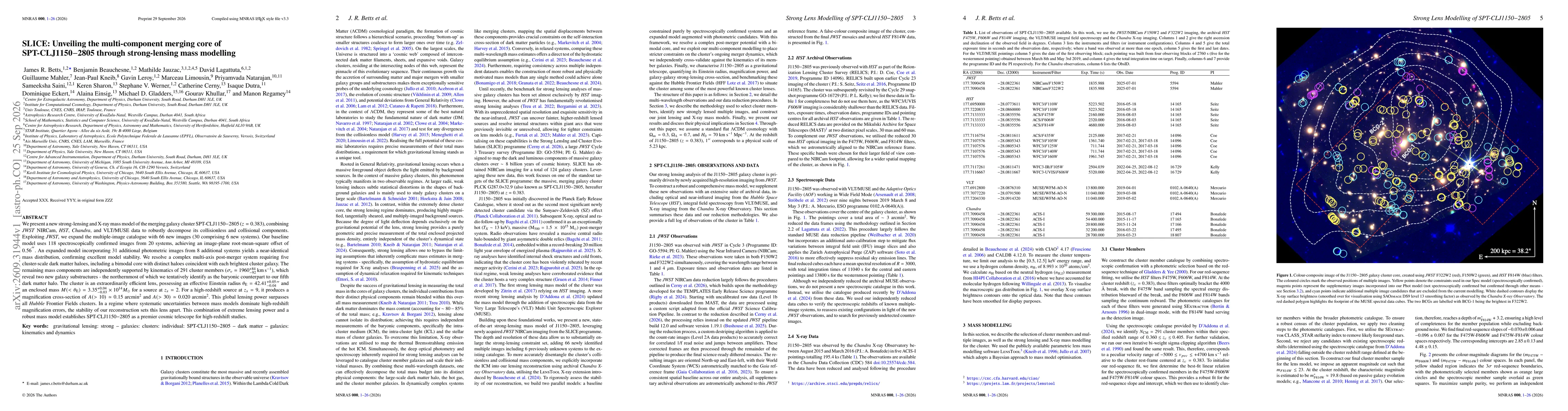 Thumbnail for SLICE: Unveiling the Multi-Component Merging Core of SPT-CLJ1150-2805 Through Strong-Lensing Mass Modelling