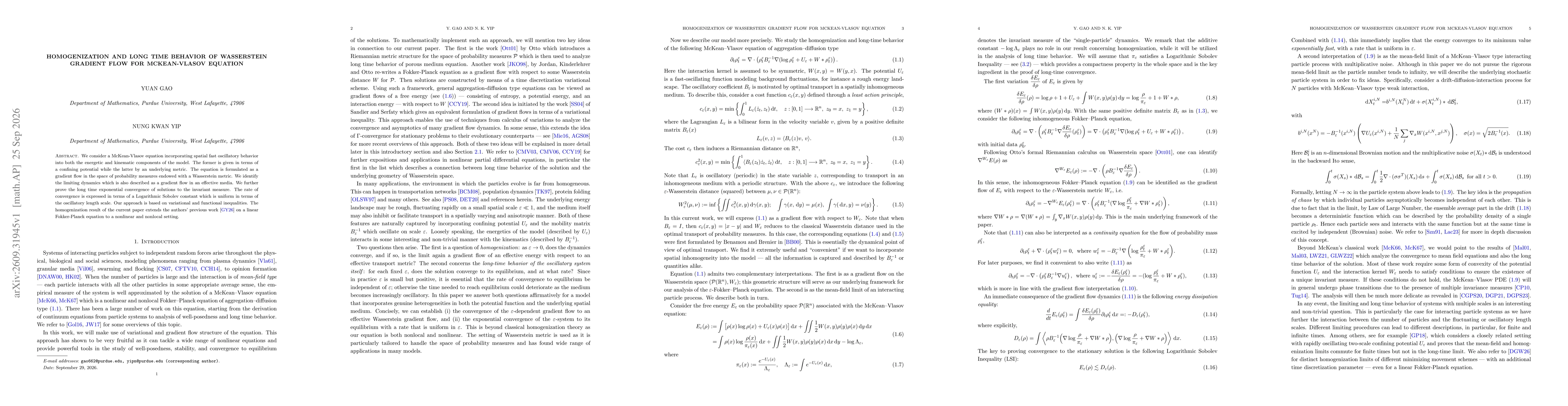 Thumbnail for Homogenization and Long Time Behavior of Wasserstein gradient flow for McKean-Vlasov Equation