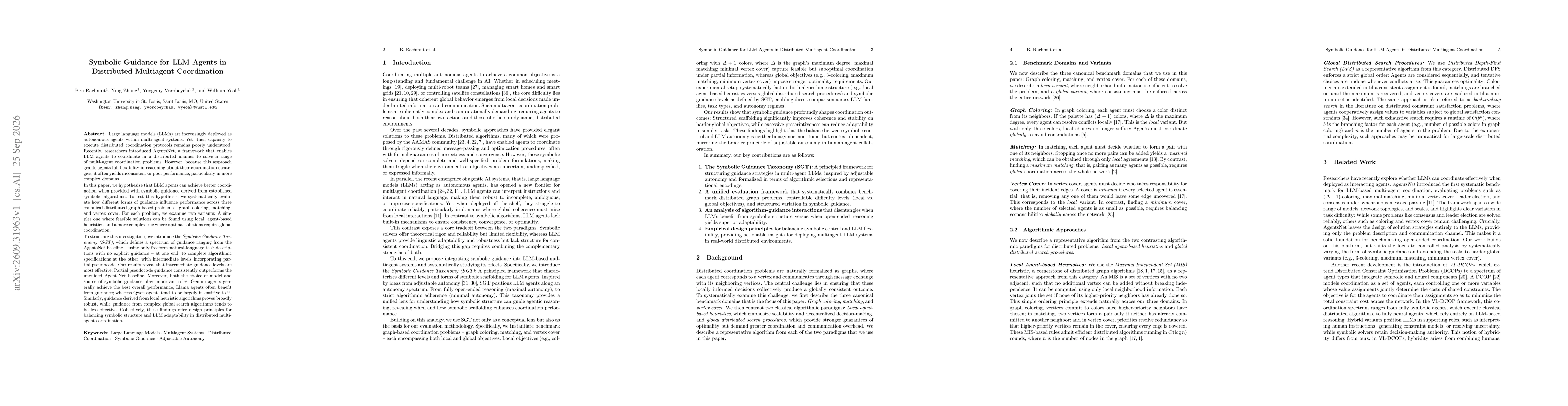 Thumbnail for Symbolic Guidance for LLM Agents in Distributed Multiagent Coordination