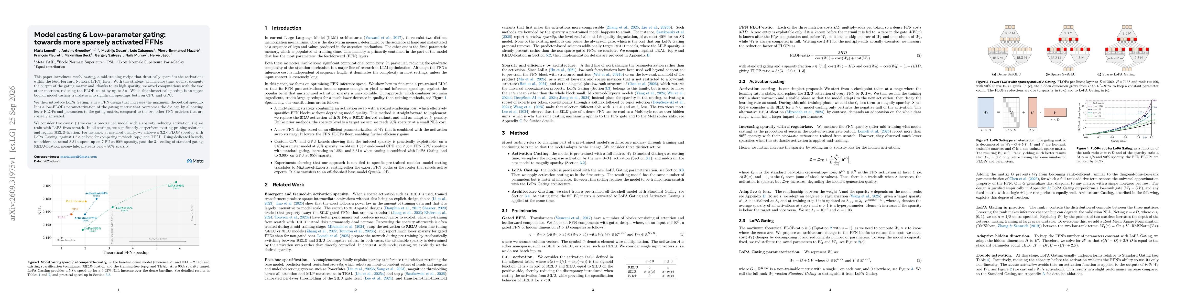 Thumbnail for Model Casting and Low-Parameter Gating: Towards More Sparsely Activated FFNs