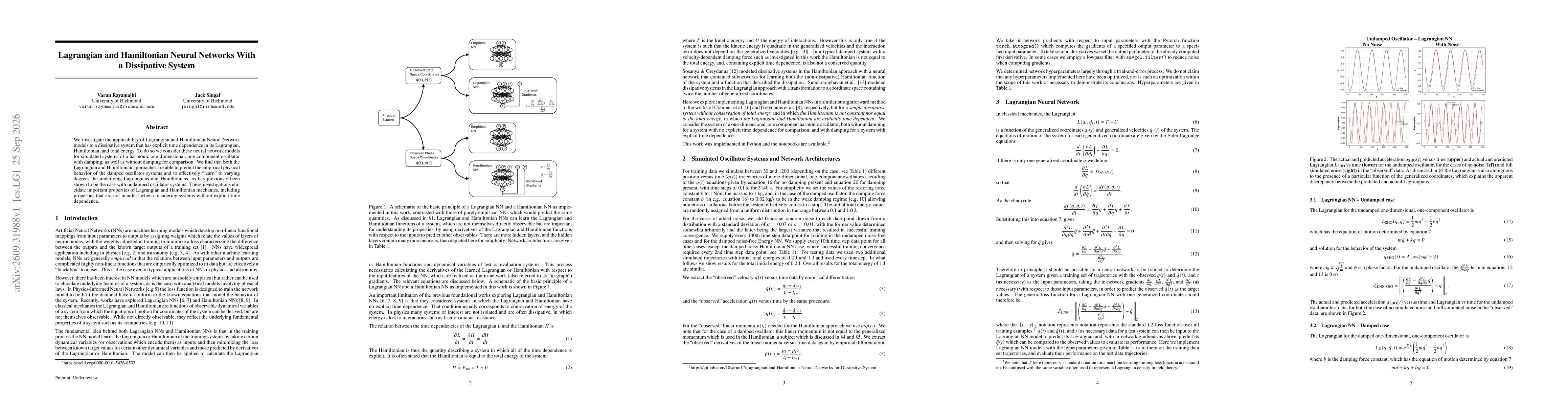 Thumbnail for Lagrangian and Hamiltonian Neural Networks With a Dissipative System